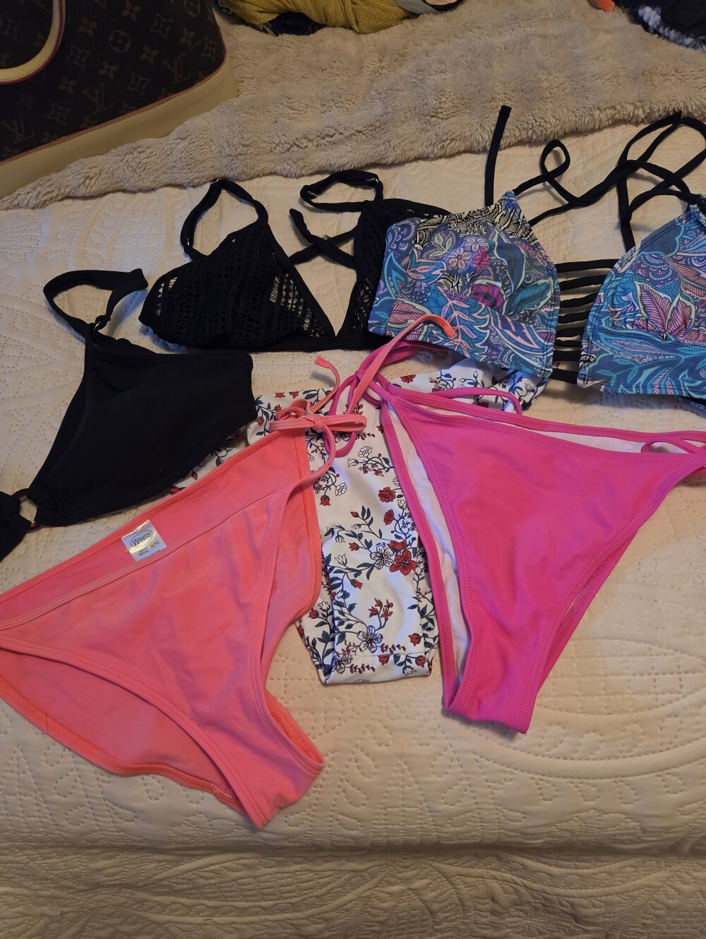 3 For 1 Women’s Swim Bikini Bottoms & Tops Pack - Pink, Hot Pink, Black,